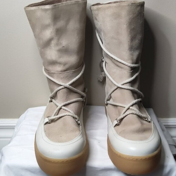 ZARA Split Suede Leather Lace up boots sz 41 Beige White sz 10 US - Picture 2 of 13
